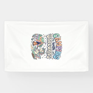 Eenhoorn Kamperen met Eenhoorns Kawaii Sticker en Spandoek
