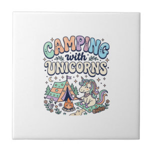 Eenhoorn Kamperen met Eenhoorns Kawaii Sticker en Tegeltje