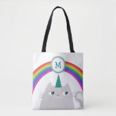Eenhoorn Kat en Regenboog Initiaal Tote Bag (Voorkant)