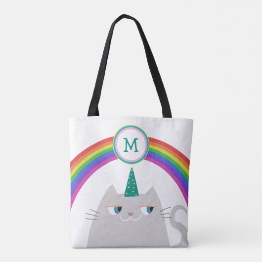 Eenhoorn Kat en Regenboog Initiaal Tote Bag (Achterkant)