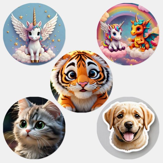 Eenhoorn, kat, hond, kleine cirkel Waterdicht Labe Labels (Groep)