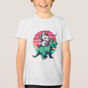 Eenhoorn Kat T-Rex Avontuur voor Kattenliefhebber Tri-Blend Shirt