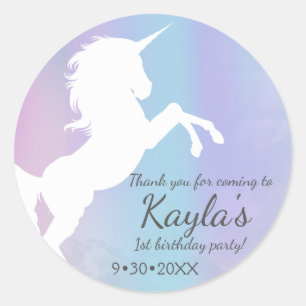 Eenhoorn, katoenen snoep kleuren, aangepast ronde sticker