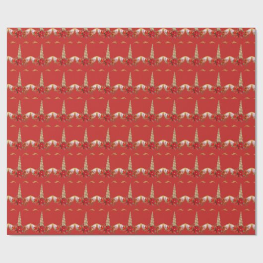 Eenhoorn Kerst Feestdagen Bloemen Vreugde Goud Roo Cadeaupapier (Vlak)