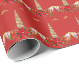Eenhoorn Kerst Feestdagen Bloemen Vreugde Goud Roo Cadeaupapier