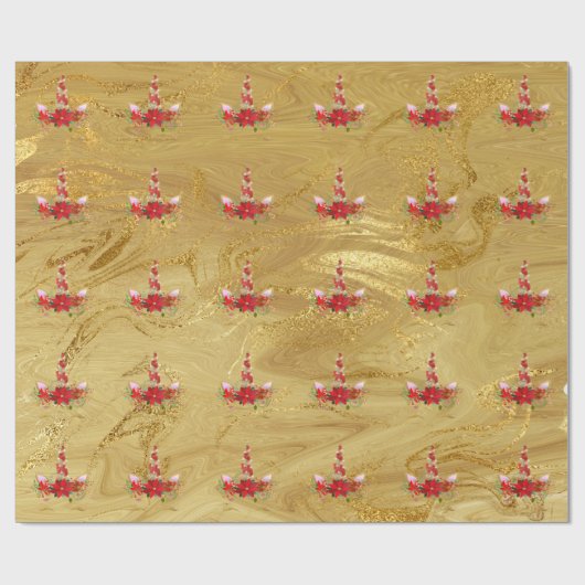 Eenhoorn Kerst Feestdagen Marmer Eenhoorn Goud Roo Cadeaupapier (Vlak)