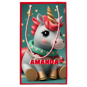 Eenhoorn Kerst Gepersonaliseerd Kinder Rood Klein Cadeauzakje (Achterkant)