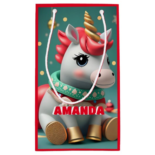 Eenhoorn Kerst Gepersonaliseerd Kinder Rood Klein Cadeauzakje (Achterkant)