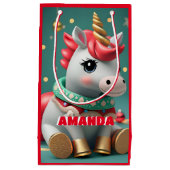 Eenhoorn Kerst Gepersonaliseerd Kinder Rood Klein Cadeauzakje (Voorkant)