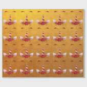 Eenhoorn Kerst Vakantie Red Gold Kraft Roos Cadeaupapier (Vlak)