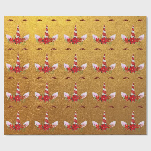 Eenhoorn Kerst Vakantie Red Gold Kraft Roos Cadeaupapier (Vlak)