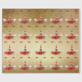 Eenhoorn Kerst Vakantie Rood Goud Bloemen Classy Cadeaupapier (Vlak)