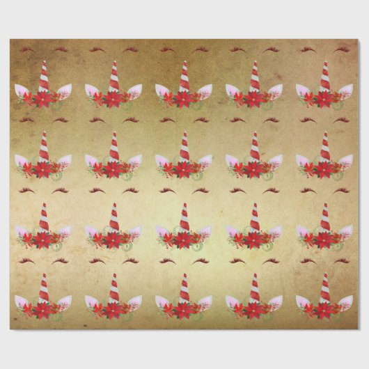 Eenhoorn Kerst Vakantie Rood Goud Bloemen Classy Cadeaupapier (Vlak)