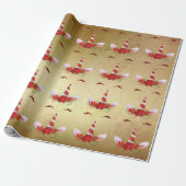 Eenhoorn Kerst Vakantie Rood Goud Bloemen Classy Cadeaupapier (Uitgerold)