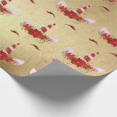 Eenhoorn Kerst Vakantie Rood Goud Bloemen Classy Cadeaupapier (Hoek)