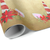 Eenhoorn Kerst Vakantie Rood Goud Bloemen Classy Cadeaupapier (Rol Hoek)