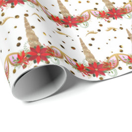 Eenhoorn Kerst Vakantie Rood Goud Glitter Wit Cadeaupapier