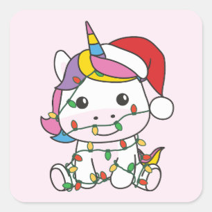 Eenhoorn Kerst Winter Dieren Vakantie Eenhoorns Vierkante Sticker