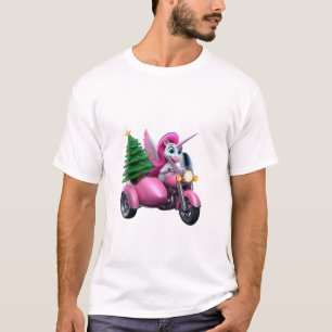 Eenhoorn Kerstboom Rijden Motorfiets Vrouwen Kind T-shirt