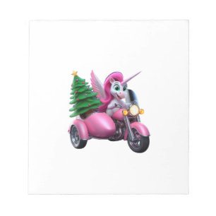 Eenhoorn Kerstboom Rijdende Motorfiets Vrouwen Kin Notitieblok