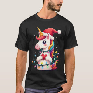 Eenhoorn Kerstman Hoed Kerst T-Shirt (1)