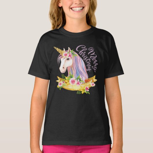 EENHOORN KERSTMEISJES T-SHIRTS (Voorkant)