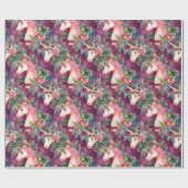 Eenhoorn Kerstvakantie Bloemen Cadeaupapier (Vlak)