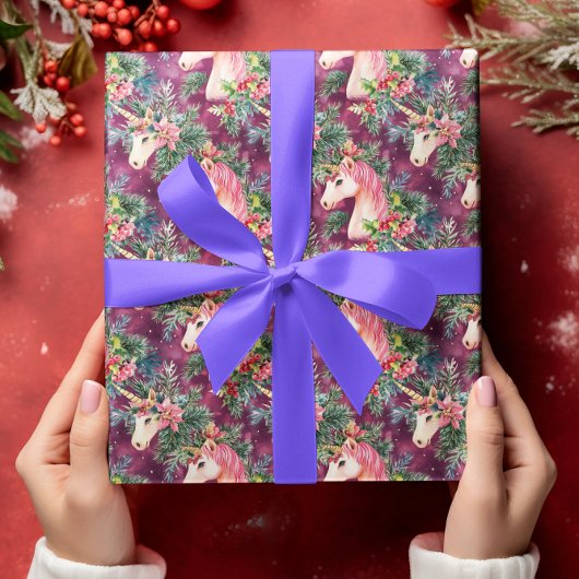 Eenhoorn Kerstvakantie Bloemen Cadeaupapier