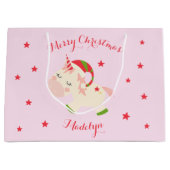 Eenhoorn kerstvakantie gepersonaliseerd roze groot cadeauzakje (Voorkant)
