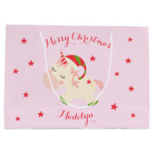 Eenhoorn kerstvakantie gepersonaliseerd roze groot cadeauzakje (Achterkant)