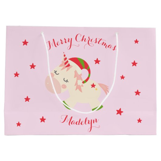 Eenhoorn kerstvakantie gepersonaliseerd roze groot cadeauzakje (Achterkant)
