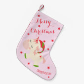 Eenhoorn kerstvakantie gepersonaliseerd roze kleine kerstsok (Voorkant (Hangend))