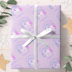 Eenhoorn Kerstvakantie Persoonlijke Paars Cadeaupapier