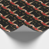 Eenhoorn Kerstvakantie Zwart Rood Goud Glitter Cadeaupapier (Hoek)