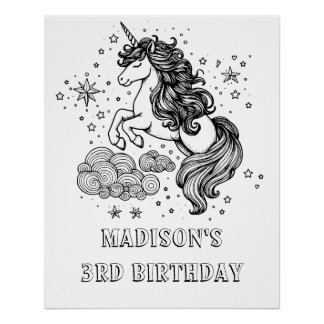 Eenhoorn Kids Verjaardag Keepsake Kleuren Perfect Poster