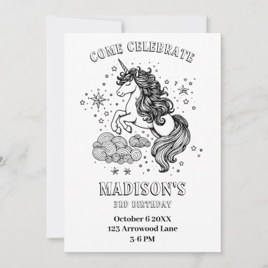 Eenhoorn Kids Verjaardagsfeest Gepersonaliseerde K Kaart (Voorkant)