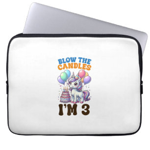 Eenhoorn Kinder 3e Verjaardag Party Boy 3 Jaar Oud Laptop Sleeve