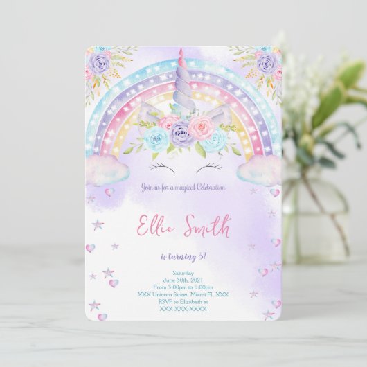 Eenhoorn Kinderen Uitnodiging (Staand voorkant)