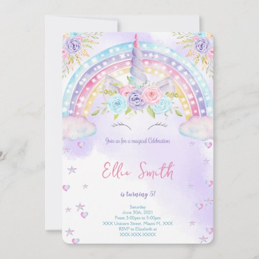 Eenhoorn Kinderen Uitnodiging (Voorkant)