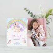 Eenhoorn Kinderen Verjaardag Foto Uitnodiging  (Staand voorkant)