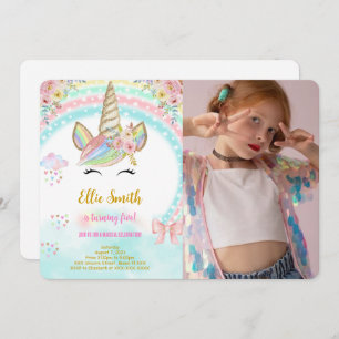 Eenhoorn kinderen Verjaardag Foto Uitnodiging