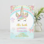 Eenhoorn kinderen Verjaardag Uitnodiging (Staand voorkant)