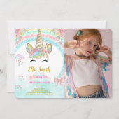 Eenhoorn kinderen verjaardagsfoto uitnodiging (Voorkant)