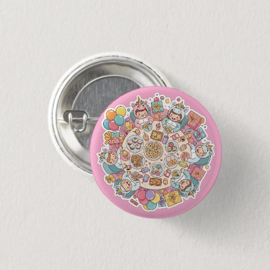 Eenhoorn Kinderfeest Ronde Button 3,2 Cm (Voorkant /achterkant)