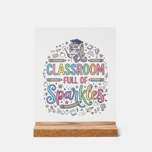Eenhoorn Klaslokaal Vol met Glitters Originele Mer Acryl Bord