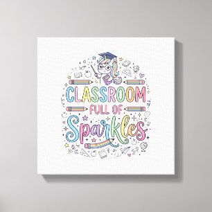 Eenhoorn Klaslokaal Vol met Glitters Originele Mer Canvas Afdruk