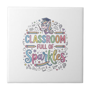 Eenhoorn Klaslokaal Vol met Glitters Originele Mer Tegeltje