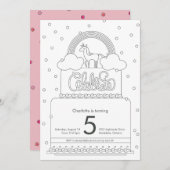 Eenhoorn kleurplaat verjaardag uitnodiging (Voorkant / Achterkant)