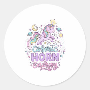 Eenhoorn Kosmische Hoorn Energie Schattig Pastel G Ronde Sticker