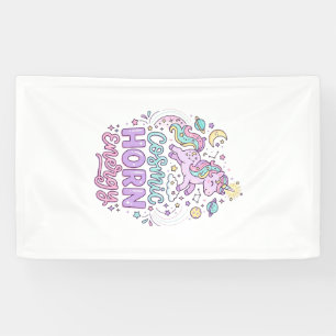 Eenhoorn Kosmische Hoorn Energie Schattig Pastel G Spandoek